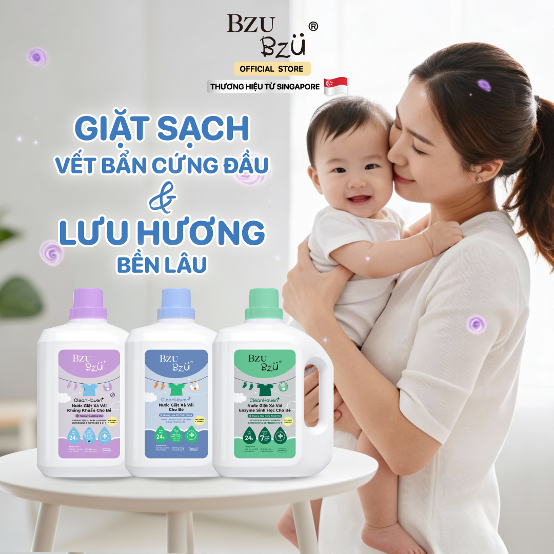 Nước giặt xả vải Kháng khuẩn cho bé 2 trong 1 BZU BZU CleanHaven Antibacterial 3L - Thơm lâu  An Toàn