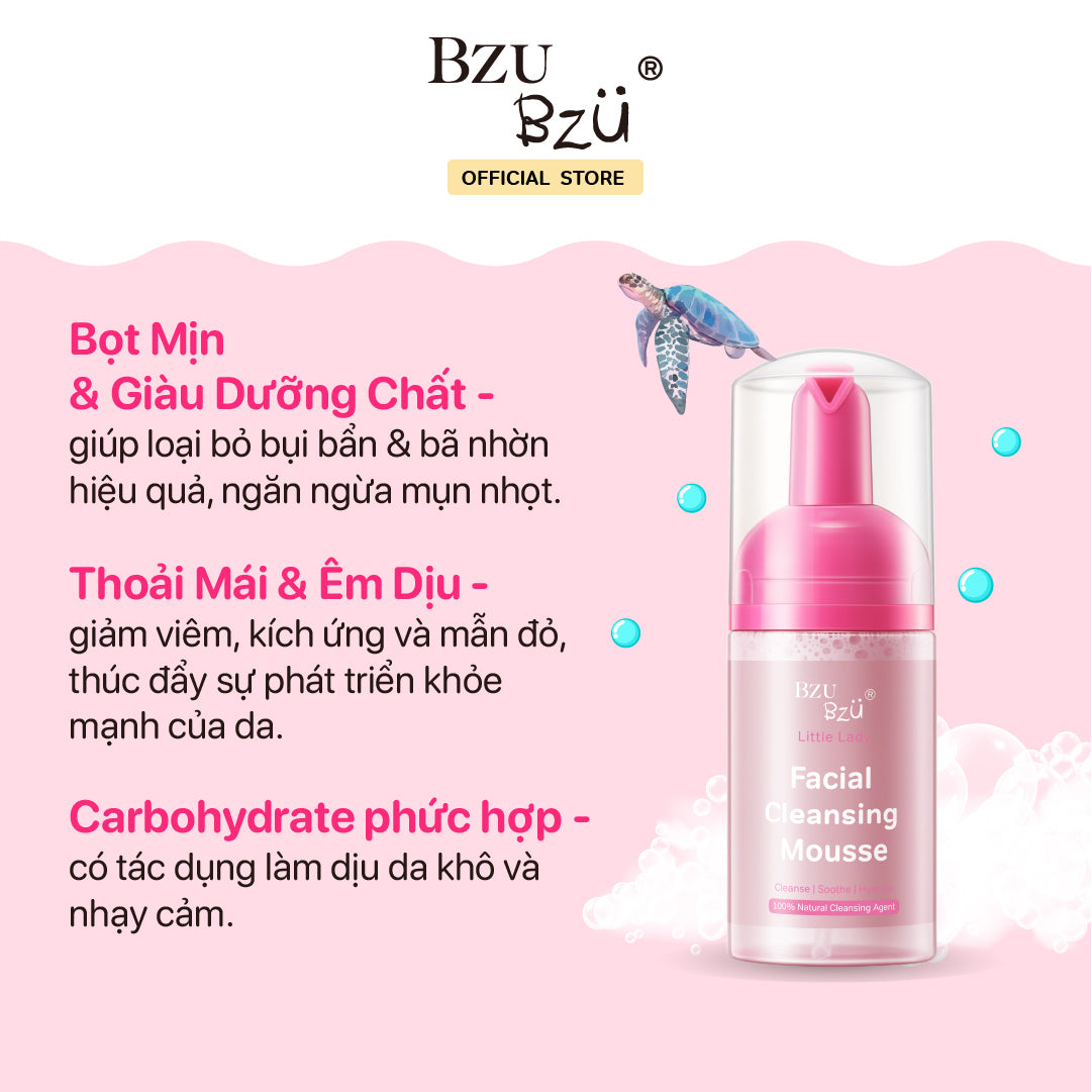 Sữa Rửa Mặt Tạo Bọt Cho Bé Gái Bzu Bzu Little Lady Facial Cleansing Mousse - 100ml