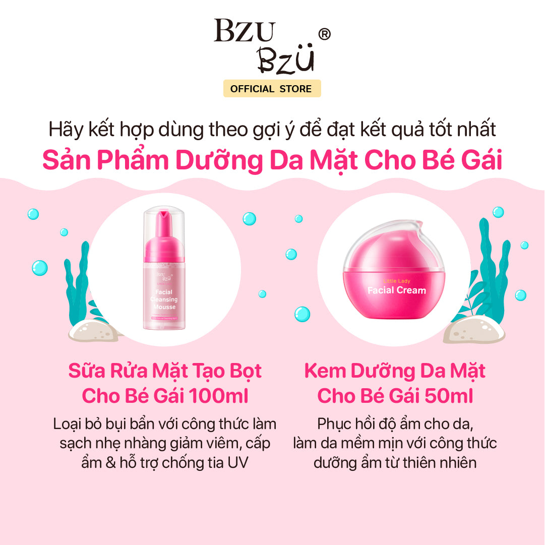 Sữa Rửa Mặt Tạo Bọt Cho Bé Gái Bzu Bzu Little Lady Facial Cleansing Mousse - 100ml