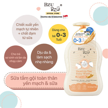 Sữa Tắm Gội Toàn Thân Cho Bé Hương Yến Mạch Sữa BZU BZU Head to Toe Oat & Milk, 600ml