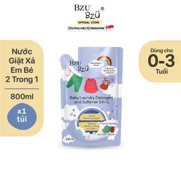 Nước Giặt Xả Quần Áo Em Bé BZU BZU Baby Laundry Detergent & Softener 2-in-1, 800ml