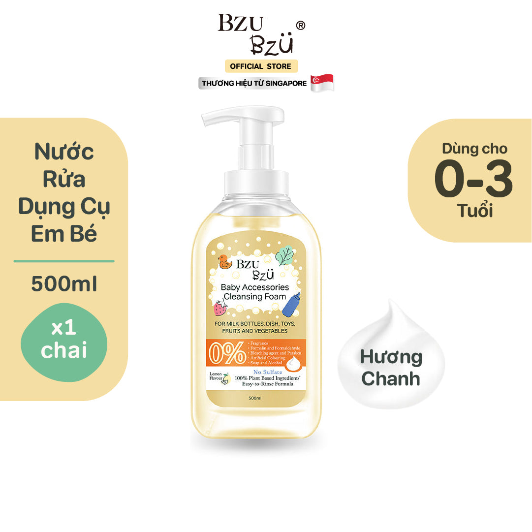 Nước Rửa Đồ Dùng Cho Bé (Tạo bọt - Hương chanh) BZU BZU Baby Accessories Cleansing Foam, 500ml