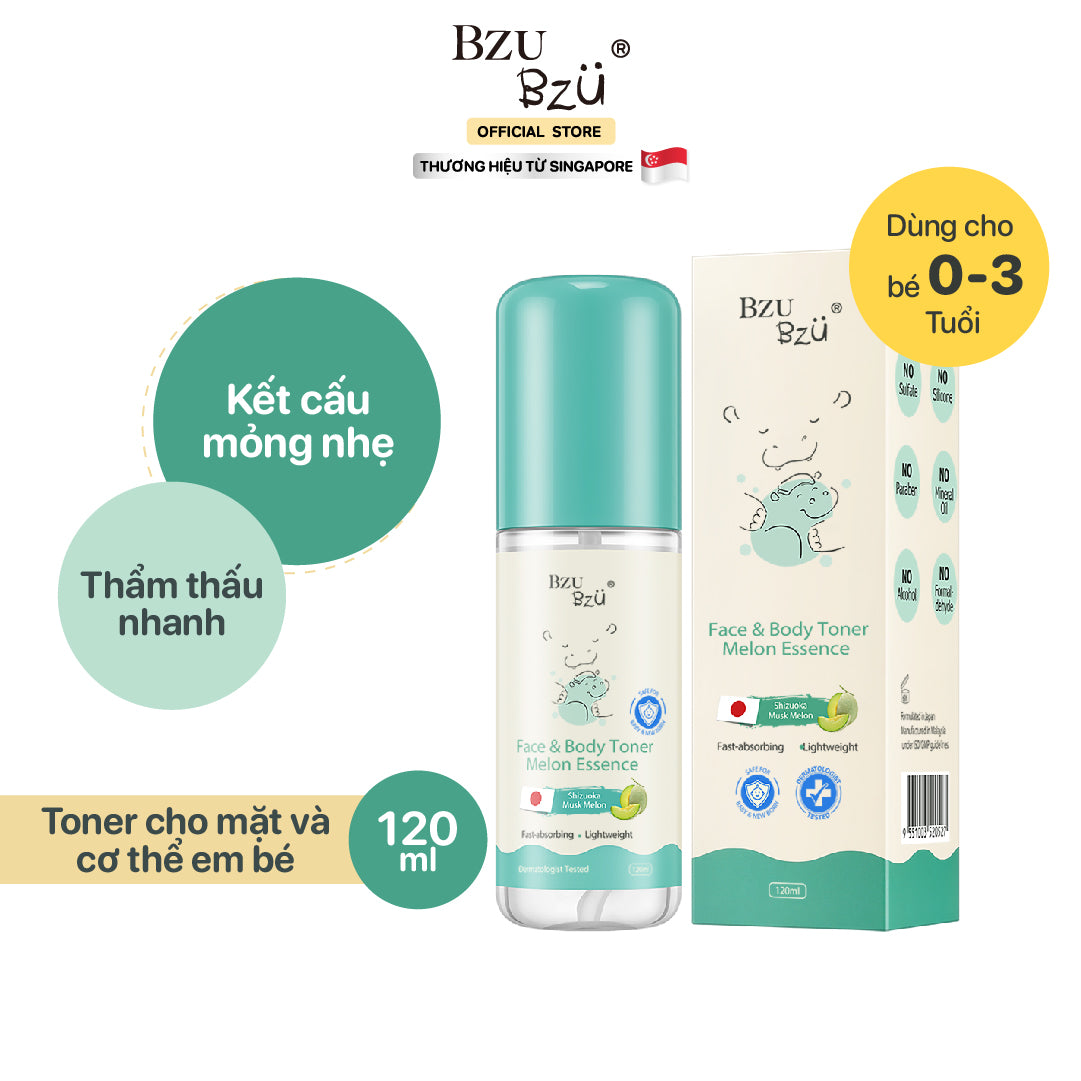 Toner Dưa Lưới Cho Mặt & Toàn Thân Em Bé Bzu Bzu Face & Body Toner Melon 120Ml