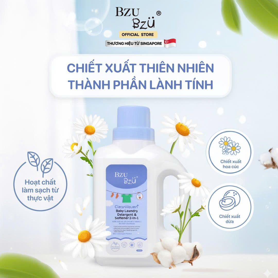 Nước giặt xả vải cho bé 2 trong 1 BZU BZU CleanHaven Original 3L - Thơm lâu  An Toàn