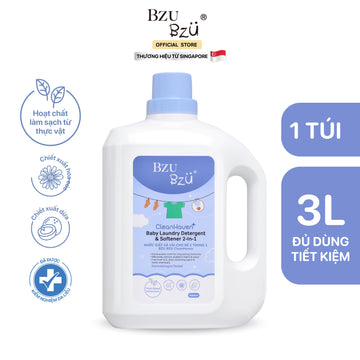 Nước giặt xả vải cho bé 2 trong 1 BZU BZU CleanHaven 3L - Thơm lâu, An Toàn, Không hóa chất