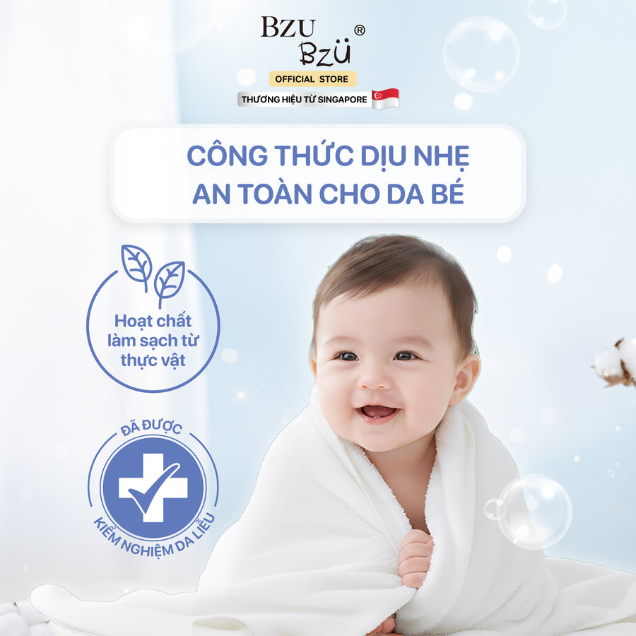Nước giặt xả vải cho bé 2 trong 1 BZU BZU CleanHaven 3L - Thơm lâu, An Toàn, Không hóa chất